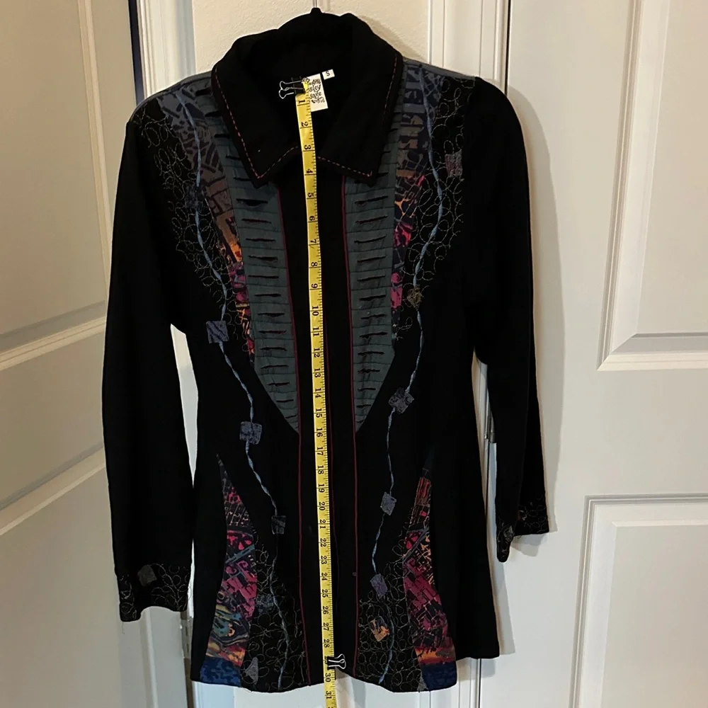 Parsley & Sage Black Jacket with Multicolor Abstract Panels